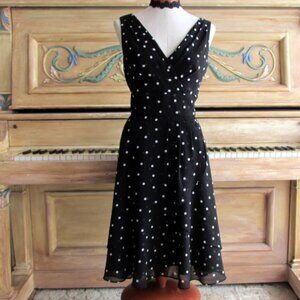 POLKA DOT DRESS, 10, WHITE HOUSE BLACK MARKET EMPIRE WAIST, LAYERED SKIRT B&W
